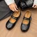 Cameido Retro Round Toe Mary Jane Shoes For Women Spring Double Strap Buckle Flat Heel Height Increasing Single Shoes_vogvips.com