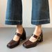 In-stock Spring Vintage High-heeled Mary Jane Shoes With A Square Toe, Soft Leather, Waterproof Platform, Chunky Heel,_vogvips.com
