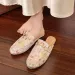 Floral Mule Shoes Woman Elegant Closed Toe Slip On Sandals Ladies Pink Beige Outdoor Slides With Gold Chain 250321_vogvips.com