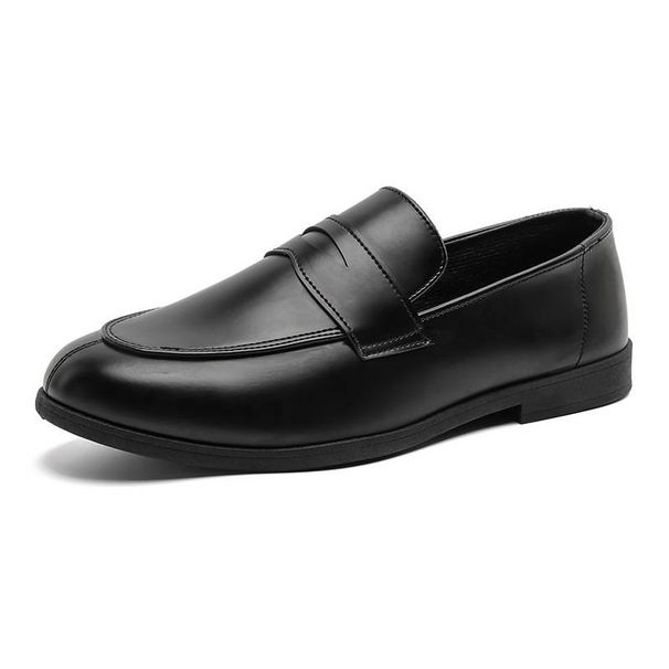 Korean-style British Round-toe Leather Shoes With A Height Increase, One-step Slip-on Casual Shoes, Hairstylist's Loafers For Men_vogvips.com