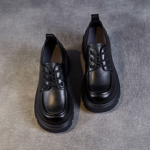 Echte Loafer Für Damen, Neuer Frühlings- Und Herbststil, Lässige Einzelschuhe Aus Rindsleder Der Ersten Schicht, Dicke Sohle Zum Pendeln_vogvips.com