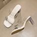 Transparent Thick-soled Summer Outerwear Style Women's Square-toe One-strap Bow-knotted High-heeled Sandals, Highly Versatile In Style._vogvips.com