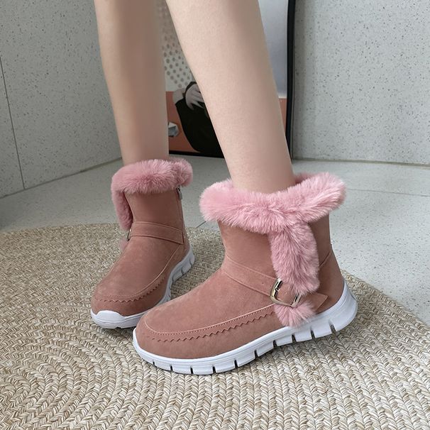 Women's Shoes Winter Snow Boots With Thick Fleece Lining, Low Heel, Round Toe, And Rubber Sole For Casual Comfort And Warmth_vogvips.com