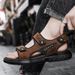 Summer Casual Top Layer Cowhide Convenient Velcro Soft Grip Non Slip Black Sandals Men's Sports Version_vogvips.com