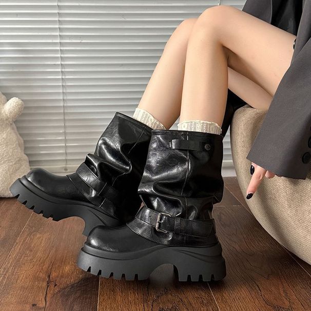 Height-Increasing Jeans Pile 2025 Short Western Slim Martin Thick Sole Summer Autumn New Boots For Women_vogvips.com