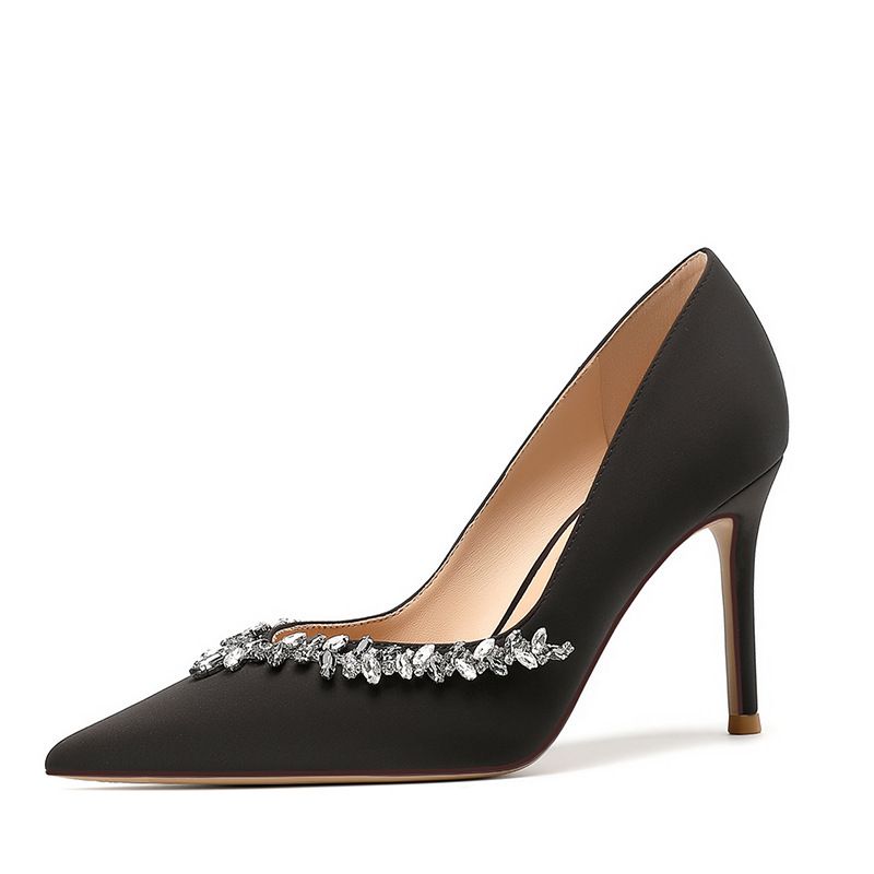 JC Women's High Heels Spring/Autumn Nude Pointed Toe Low Cut Rhinestone Trimmed Stiletto Sexy Single Shoes_vogvips.com