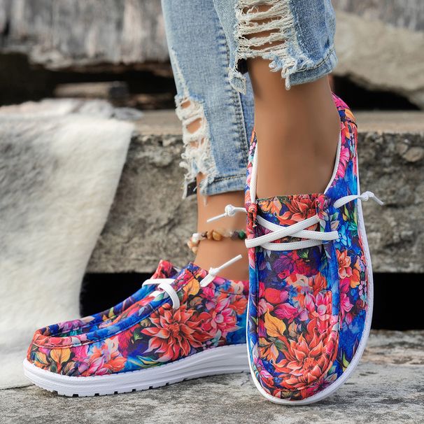 Floral Print Slip-On Casual Shoes For Women - Breathable Canvas Low-Top Sneakers With Elastic Band, Lightweight Comfort For Spring Summer Fall"_vogvips.com