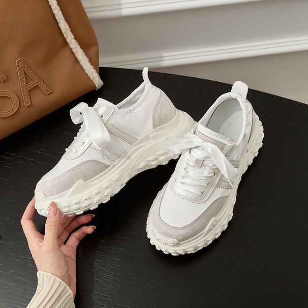 7cm Height Increasing 25ss Cortez Summer Genuine Leather Breathable Satin Tire German Training Women Thick Sole Lace-up_vogvips.com