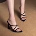 Spring And Summer French Sexy Royal Sister Rhinestone Open-toed With Sandals Pointed Heels High Heels Slippers Female Brown_vogvips.com