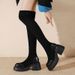 Black Suede Stretch For Women 2025 Winter New Thick Sole Chunky Heel Over-the-Knee Slim Sock Long Boots_vogvips.com
