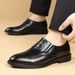 Spring Men's Leather Pointed Toe Lace-up Business Youth Black Formal British Korean Style Wedding Trend Shoes_vogvips.com