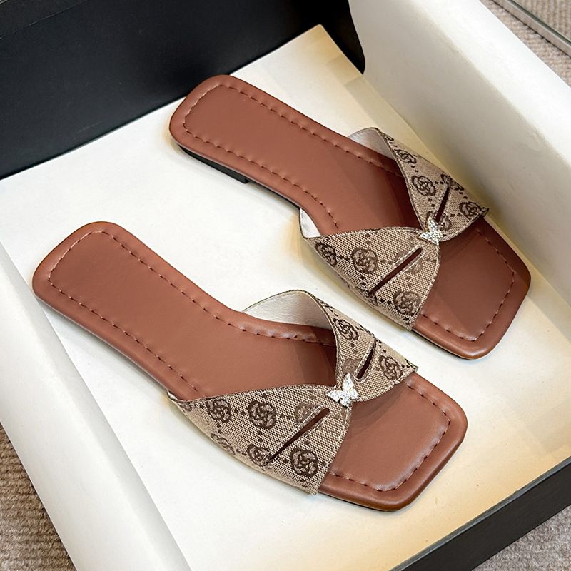 Women's Butterfly Rhinestone Slip On Sandals European And American Style Flat Sandals Open Toe Beach Shoes_vogvips.com