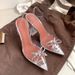 Women's Elegant Crystal Rhinestone Bow Pointed Toe Sandals - Transparent Strappy High Heels For Women, Fashionable Summer Dress Shoes_vogvips.com