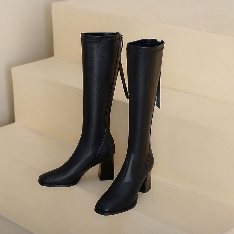 Black Long For Women, Chunky Slim Boots, 2025 New Autumn And Winter Leather Sexy Non-Slip High Heel Riding Boots_vogvips.com