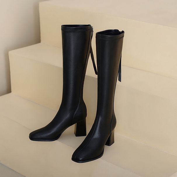 Black Long For Women, Chunky Slim Boots, 2025 New Autumn And Winter Leather Sexy Non-Slip High Heel Riding Boots_vogvips.com