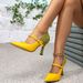 Women's Bright Yellow & Green Colorblock Pointed Toe Mary Jane Stiletto Pumps, Office Party Dress Heels_vogvips.com