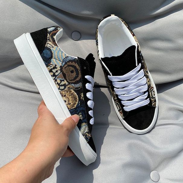 Trendy Niche Versatile Canvas Low-top Men's And Women's Fashionable Trendy Sneakers, Black Casual Sho, Embroidered_vogvips.com