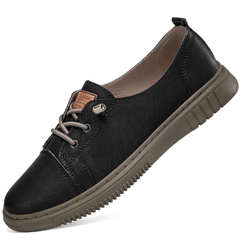Round Head Lace-up Men's Small Leather Shoes Thick Sole Large Size Casual Shoes Men's Shoes_vogvips.com