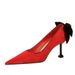 17175-A2 Korean Version Sweet Heels Women's Shoes Thin High Heel Suede Shallow Mouth Pointed Colored Bow Tie Single Shoe_vogvips.com