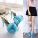 New European Style Sexy Women's Sandals, Blue Satin With Rhinestone Embellishments, Chiffon Floral Decor, Waterproof_vogvips.com