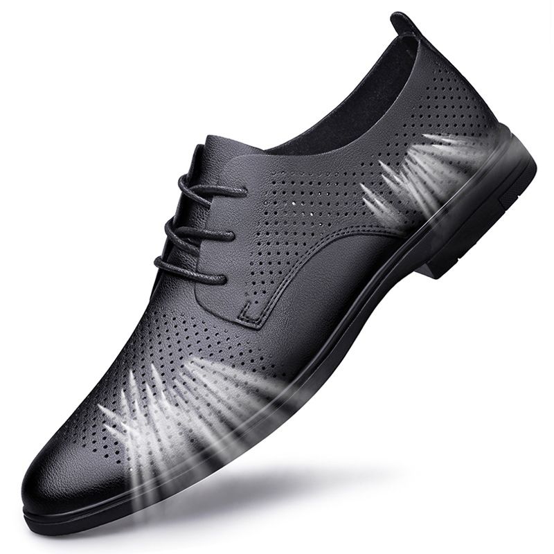 Men's Single-layer Pointed Casual Leather Shoes Lace-up Formal Leather Shoes_vogvips.com