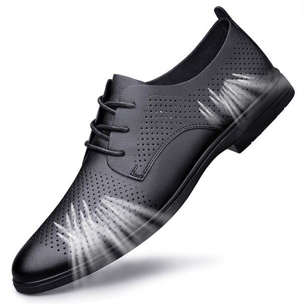 Men's Single-layer Pointed Casual Leather Shoes Lace-up Formal Leather Shoes_vogvips.com