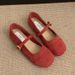 Shallow Mouth Red Single For Women Spring And Autumn New French Style Gentle Fairy Suede Mary Jane Shoes Flat Loafers_vogvips.com