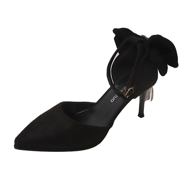 Summer Dress With Rhinestone Bow, Pointed Toe, Waterproof Platform, Elegant And Beautiful High Heels For Women, Fine Heel, Black Color_vogvips.com