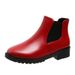 Plus Size For Women 2025 Spring And Autumn New Red Martin Round Toe Chunky Mid Heel Elastic Short Boots_vogvips.com