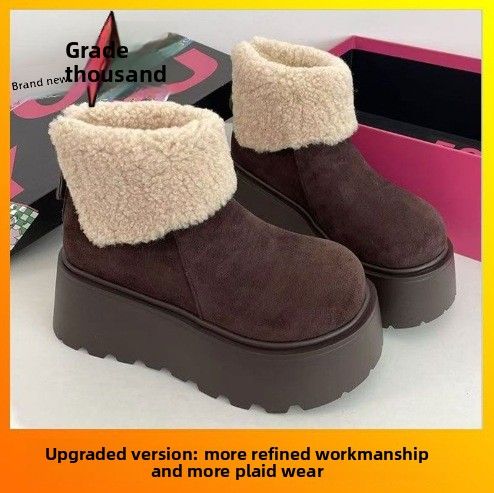 Women's Snow Boots 2024 Winter New Thickened Platform Sole Fleece Lined Fashionable Versatile Warm Cotton Shoes For_vogvips.com