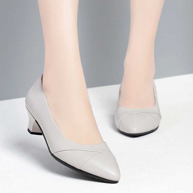 High Heels Women's Work Women's Shoes One Pedal Soft-soled Temperament Leather Shoes Women's Single Shoes_vogvips.com
