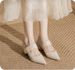 Mary Jane Mid-heel Pointed-toe Small Leather Shoes Are Versatile For Women. Soft Leather Is Comfortable And Comes With A Thick Heel_vogvips.com