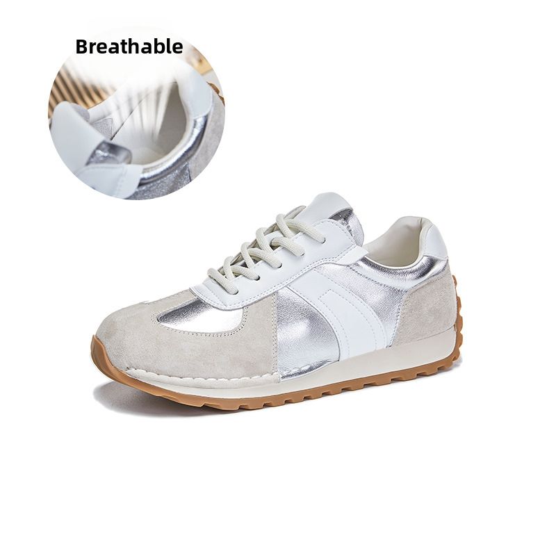 Cordon Bleu Genuine Leather Women's Flat Sports Training Shoes Spring Casual White Versatile Footwear_vogvips.com