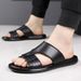Summer 2025 Men's New Fashionable Trendy Leather One Word Anti Slip Sandals In Large Size_vogvips.com