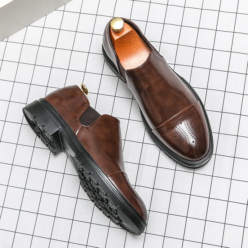 Summer New Men's Slip-On Loafers Casual Business Leather For Hairstylists Brogue Trendy Shoes_vogvips.com