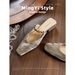 Women's Summer Backless Square Toe Mule Sandals Chunky Heeled Slippers Sheepskin Outdoor Wear_vogvips.com
