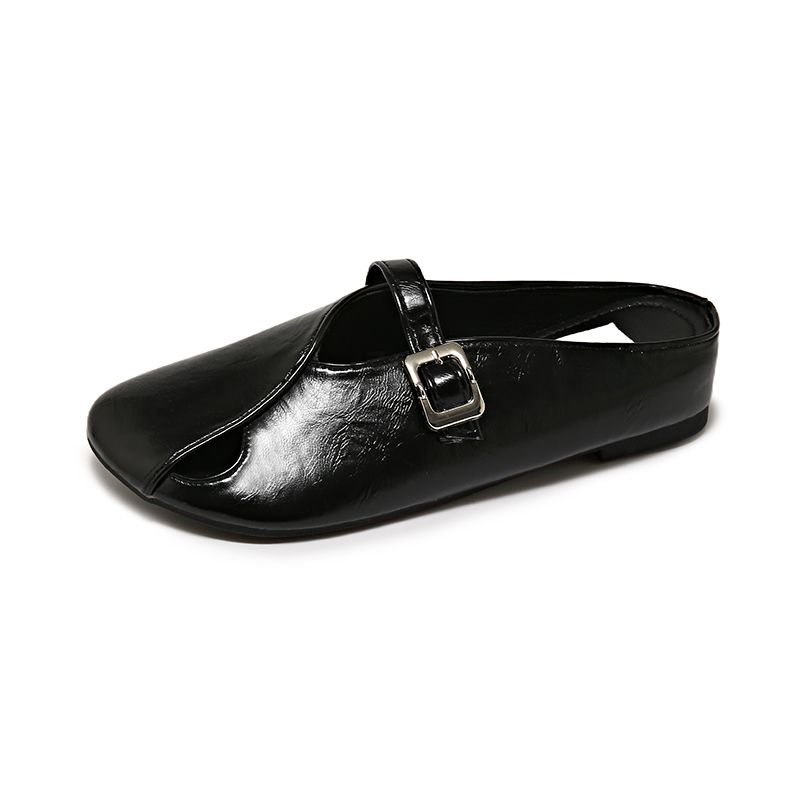 Summer French Vintage Wrap-around Half-trousers Women's Shoes With Metal Fasteners, Low Heel, Mule Shoes, Versatile For Outerwear, Flat Sandals_vogvips.com