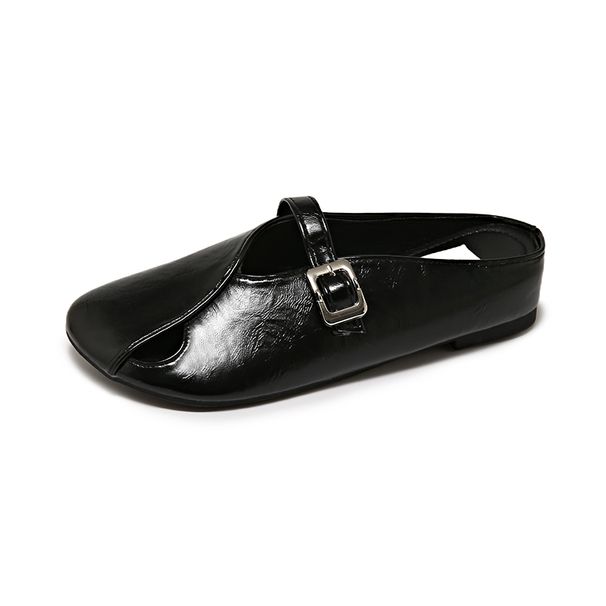 Summer French Vintage Wrap-around Half-trousers Women's Shoes With Metal Fasteners, Low Heel, Mule Shoes, Versatile For Outerwear, Flat Sandals_vogvips.com