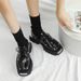 Women's Retro Style Square Toe Leather Derby Shoes Studded Punk Platform Spring Autumn_vogvips.com