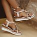 Large Size Thick-soled Wedge Heel Open-toe Casual Buckle Beaded Outdoor Sandals, Versatile Roman-style Women's Shoes_vogvips.com