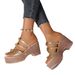 Thick-soled One-line Slippers With Sponge Cake, Women's Wedge Heels, Exposed Toes, Bow Ties, High Heels, Cool SlippersGolden Shoes_vogvips.com