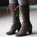 Autumn Winter Wish Cross-Border Mid-Calf Women's Boots Flat Toe Chunky Heel Front Lace-Up Ridin Heiht_vogvips.com