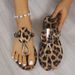 Women's Leopard Print Flat Flip Flops Sandals With Metal Buckle European American Style Summer Outdoor Wear Flip Flops For Women Match Dress_vogvips.com