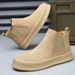 Martin Boots Men's Winter Leather Mid-Calf Boots With Padding For Warmth, Thick Bottom, Heightened, Short Boots, Retro Cotton Boots_vogvips.com