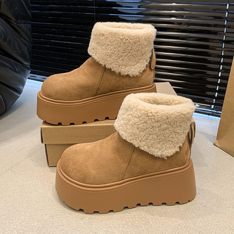 Women's Shoes Shaped Platform Snow Boots For Women, New Style, Petite, Height Increasing, Thick Soled, Fleece Lined, Extra Thick Cotton Shoes._vogvips.com