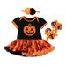 Halloween Children's Clothing Cartoon Pumpkin Skull Hoodie Dress Shoes Three-Piece Set Baby Party Outfit_vogvips.com