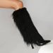 Women's Pointed Toe Stiletto Heel Suede Fringe Boots Fashion High Boots For Fall Winter Autumn And Winter Fashion Boots, Slip On Long Boots._vogvips.com
