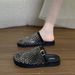 Korean Style Women's Fishnet Sandals Hollowed out Breathable Closed Toe Half Slippers Light Luxury Rhinestone Flat Summer Shoes_vogvips.com