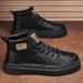 European Warm Series Martin Winter Plush High-top Cotton Work British Style Leather Boots Black Men's Shoes Thick Sole Height Increasing_vogvips.com