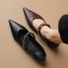 Belle Phoebe Pointed Toe Flats, French Flat Classic Shallow Mary Jane Shoes, New Metal Chain Leather Shoes_vogvips.com